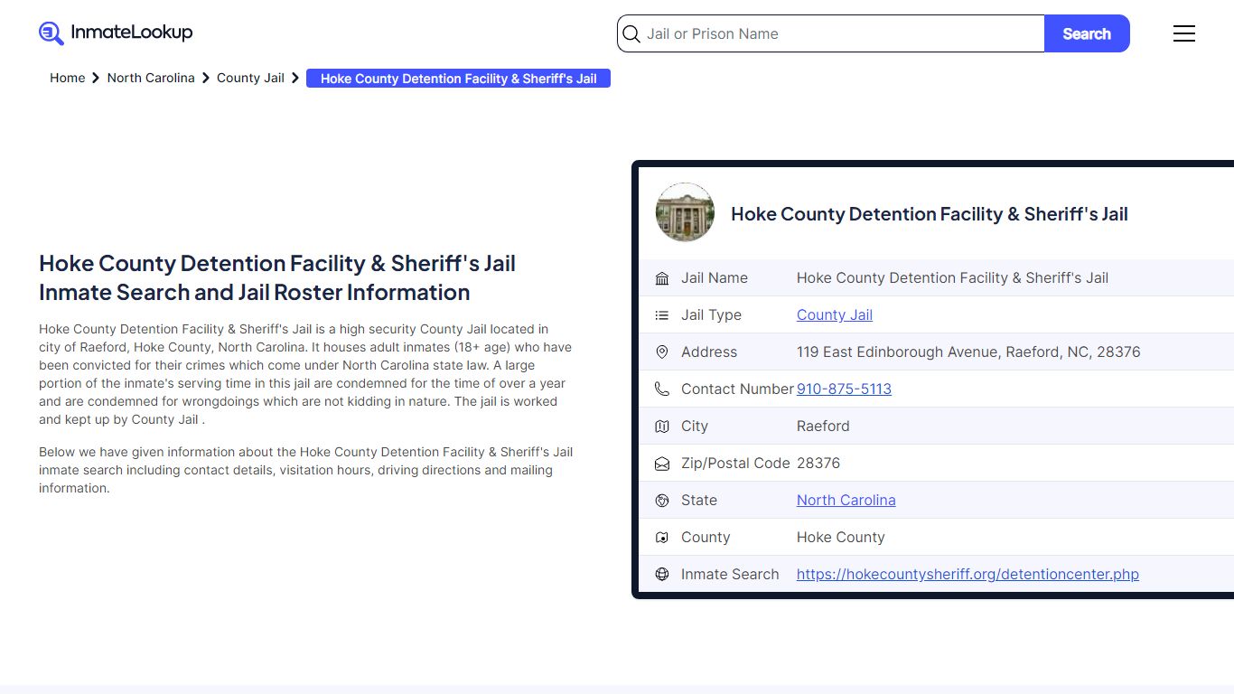 Hoke County Detention Facility & Sheriff's Jail Inmate Search and Jail ...